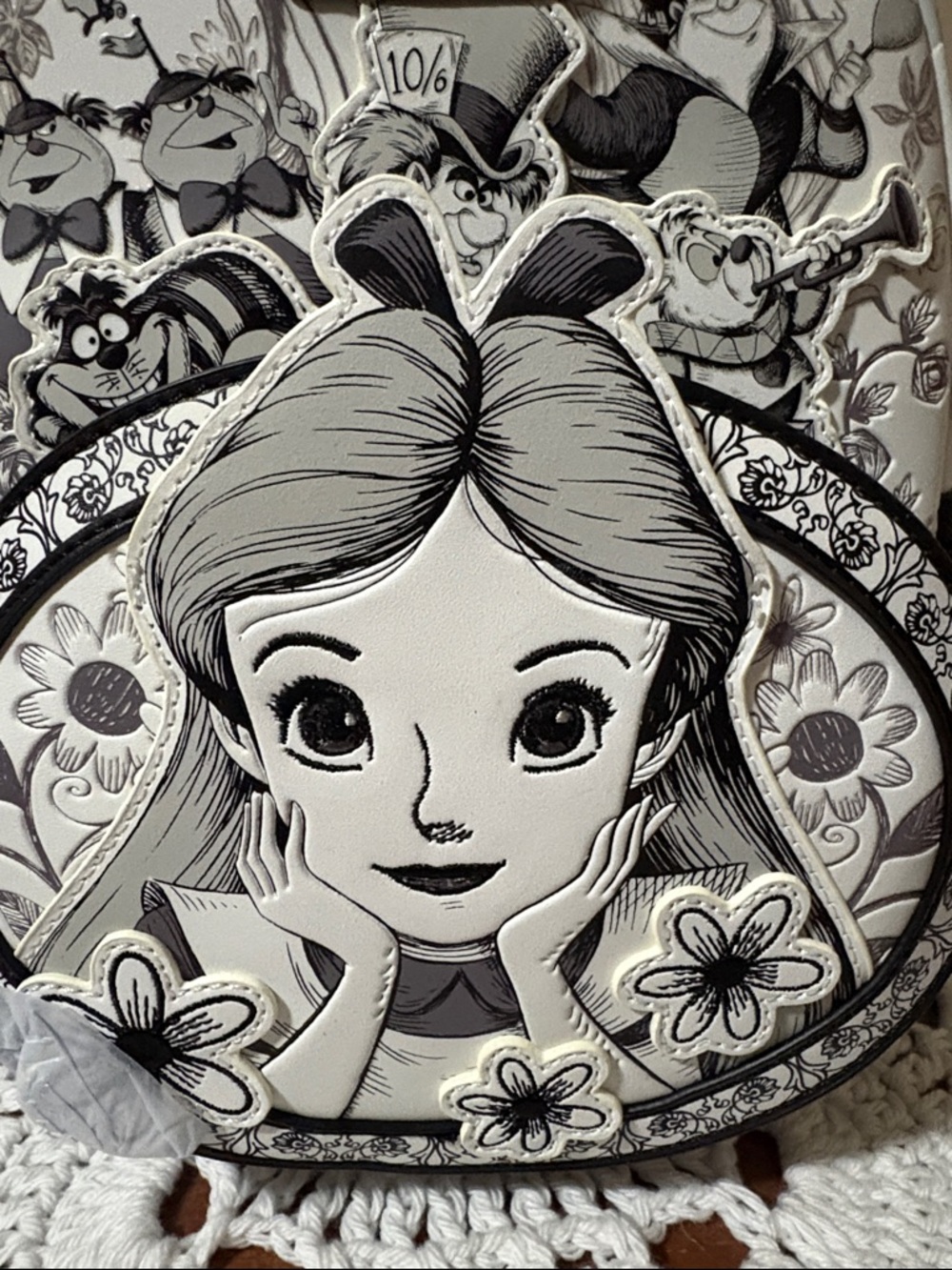Loungefly Disney Alice in Wonderland Black & White Sketch Bag NWT - Picture 2 of 8